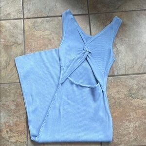 Light Blue Ribbed Sleeveless Dress